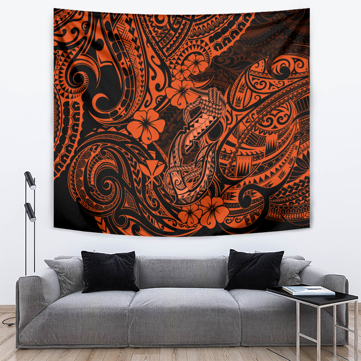 Hawaii Fish Hook Tapestry Polynesian Pattern Orange Version LT01