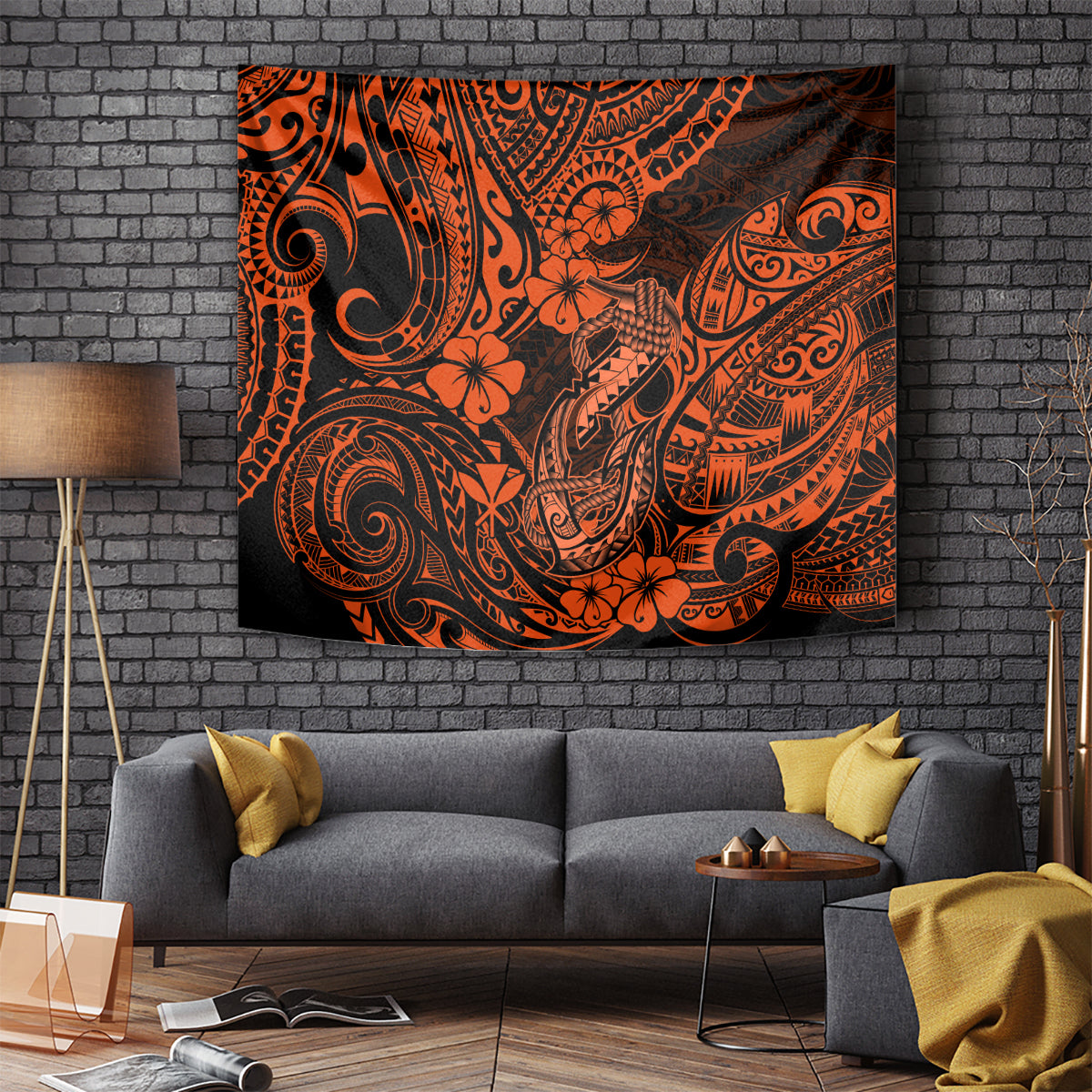 Hawaii Fish Hook Tapestry Polynesian Pattern Orange Version LT01 - Polynesian Pride