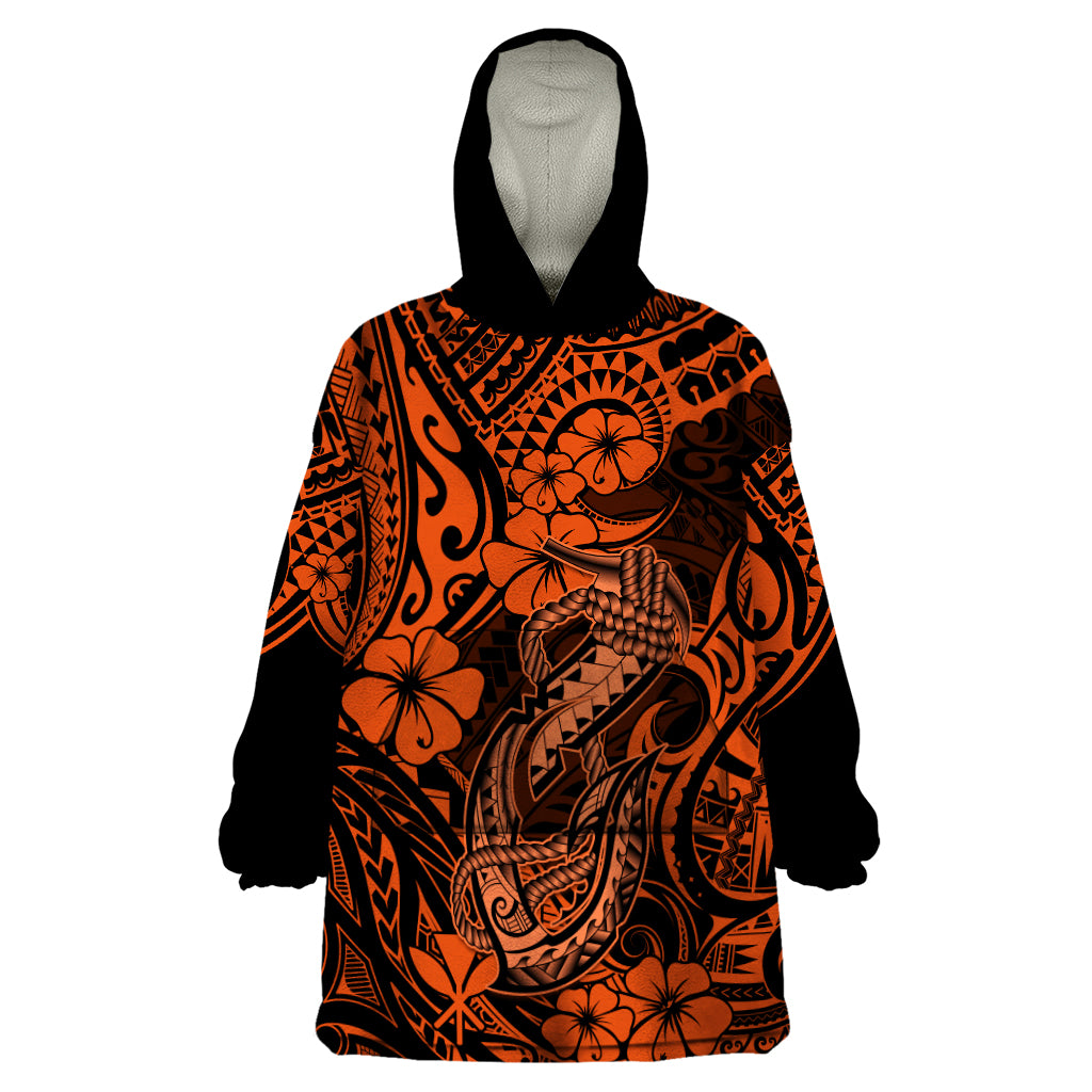 Hawaii Fish Hook Wearable Blanket Hoodie Polynesian Pattern Orange Version LT01 One Size Orange - Polynesian Pride