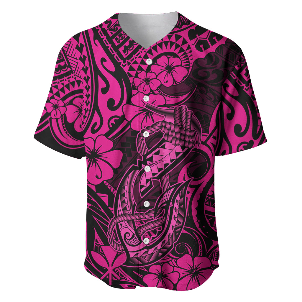 Hawaii Fish Hook Baseball Jersey Hibiscus Hawaii Tribal Tattoo Pink Version LT01 Pink - Polynesian Pride