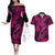 Hawaii Fish Hook Couples Matching Off The Shoulder Long Sleeve Dress and Hawaiian Shirt Hibiscus Hawaii Tribal Tattoo Pink Version LT01 Pink - Polynesian Pride