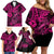 Hawaii Fish Hook Family Matching Off Shoulder Short Dress and Hawaiian Shirt Hibiscus Hawaii Tribal Tattoo Pink Version LT01 - Polynesian Pride