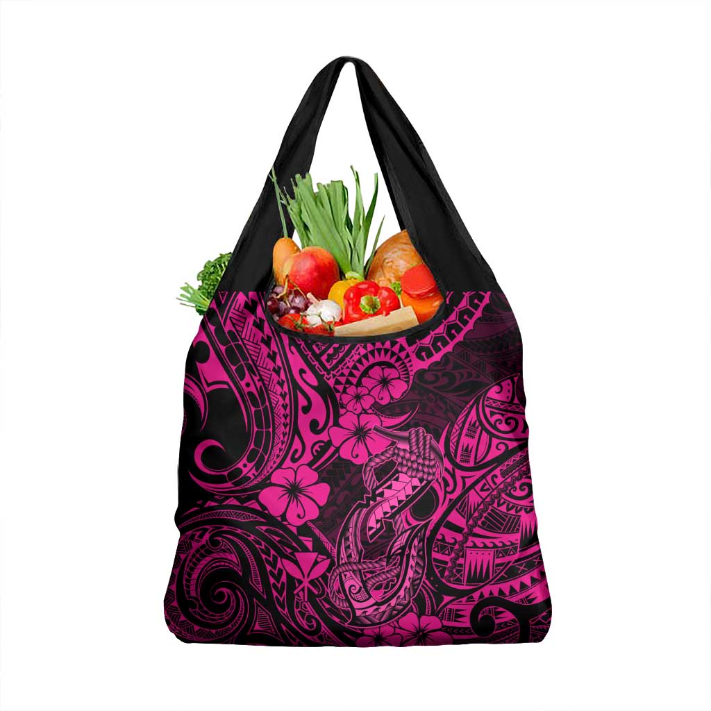 Hawaii Fish Hook Grocery Bag Hibiscus Hawaii Tribal Tattoo Pink Version LT01 1-pack One Size Pink - Polynesian Pride