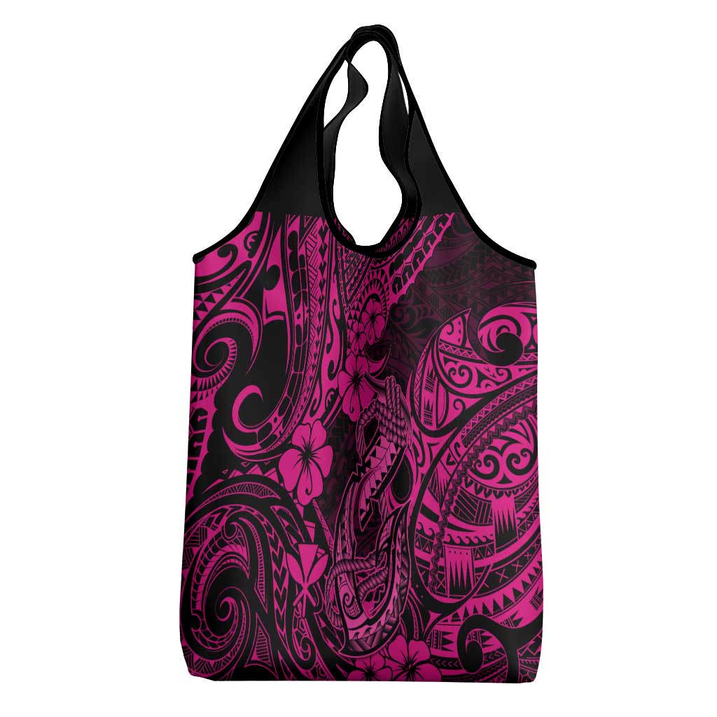 Hawaii Fish Hook Grocery Bag Hibiscus Hawaii Tribal Tattoo Pink Version LT01 - Polynesian Pride