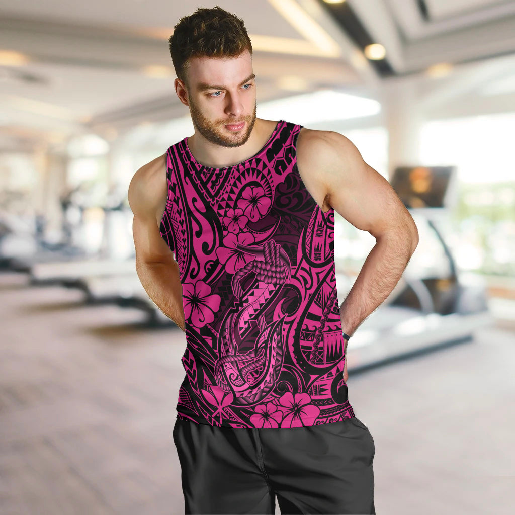 Hawaii Fish Hook Men Tank Top Hibiscus Hawaii Tribal Tattoo Pink Version LT01 - Polynesian Pride