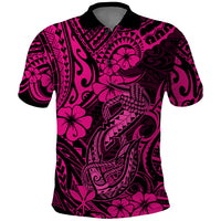 Hawaii Fish Hook Polo Shirt Hibiscus Hawaii Tribal Tattoo Pink Version LT01 Pink - Polynesian Pride