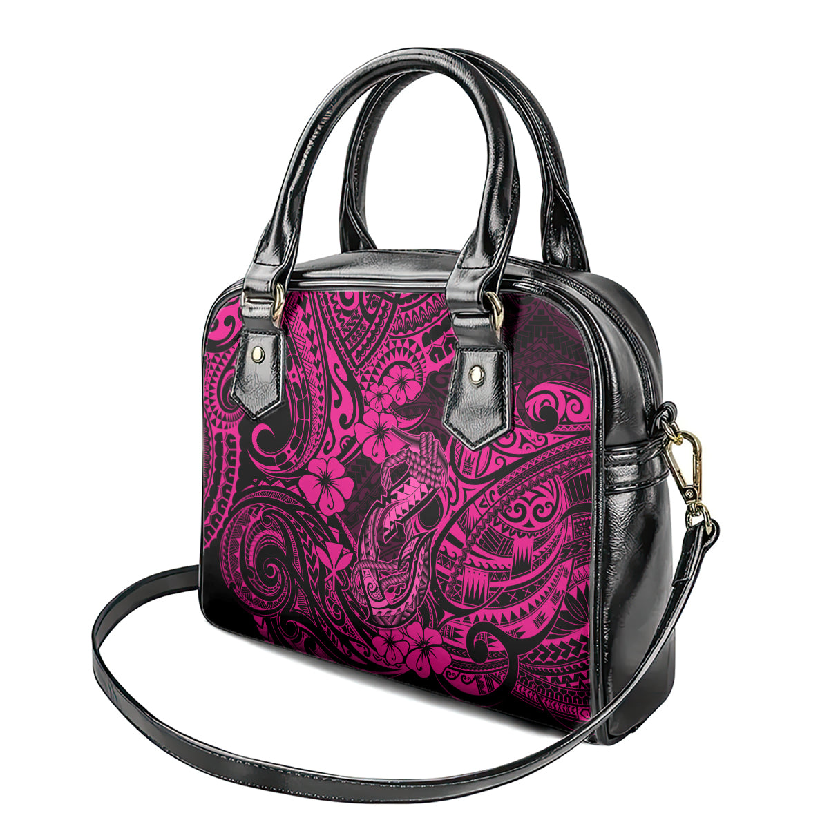 Hawaii Fish Hook Shoulder Handbag Hibiscus Hawaii Tribal Tattoo Pink Version LT01 - Polynesian Pride