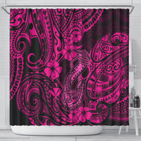 Hawaii Fish Hook Shower Curtain Hibiscus Hawaii Tribal Tattoo Pink Version LT01 - Polynesian Pride