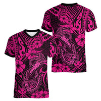 Hawaii Fish Hook Women V Neck T Shirt Hibiscus Hawaii Tribal Tattoo Pink Version LT01 - Polynesian Pride
