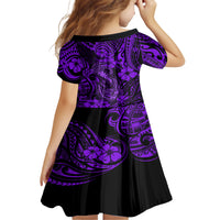 Hawaii Fish Hook Family Matching Short Sleeve Bodycon Dress and Hawaiian Shirt Hibiscus Hawaii Tribal Tattoo Purple Version LT01 - Polynesian Pride