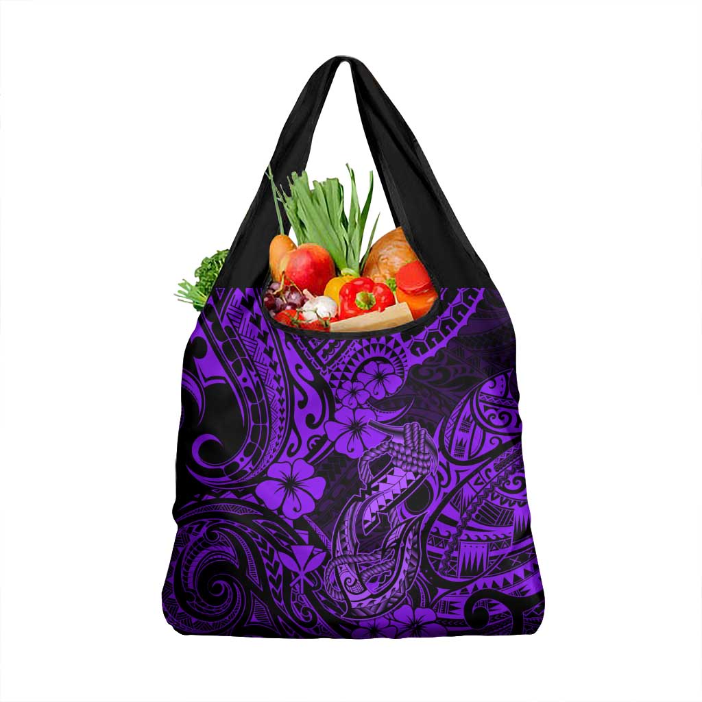 Hawaii Fish Hook Grocery Bag Hibiscus Hawaii Tribal Tattoo Purple Version LT01 1-pack One Size Purple - Polynesian Pride