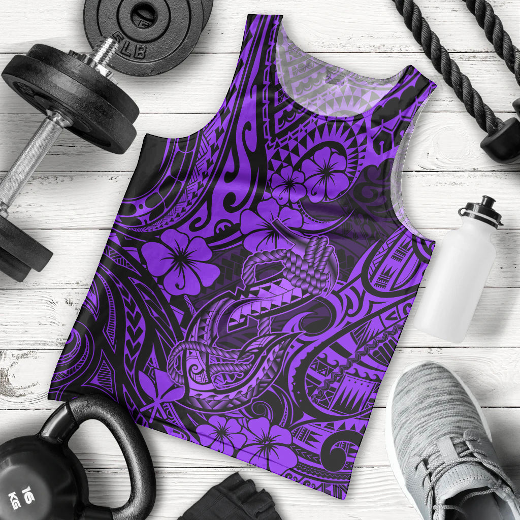 Hawaii Fish Hook Men Tank Top Hibiscus Hawaii Tribal Tattoo Purple Version LT01 Purple - Polynesian Pride