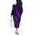 Hawaii Fish Hook Off The Shoulder Long Sleeve Dress Hibiscus Hawaii Tribal Tattoo Purple Version LT01 - Polynesian Pride