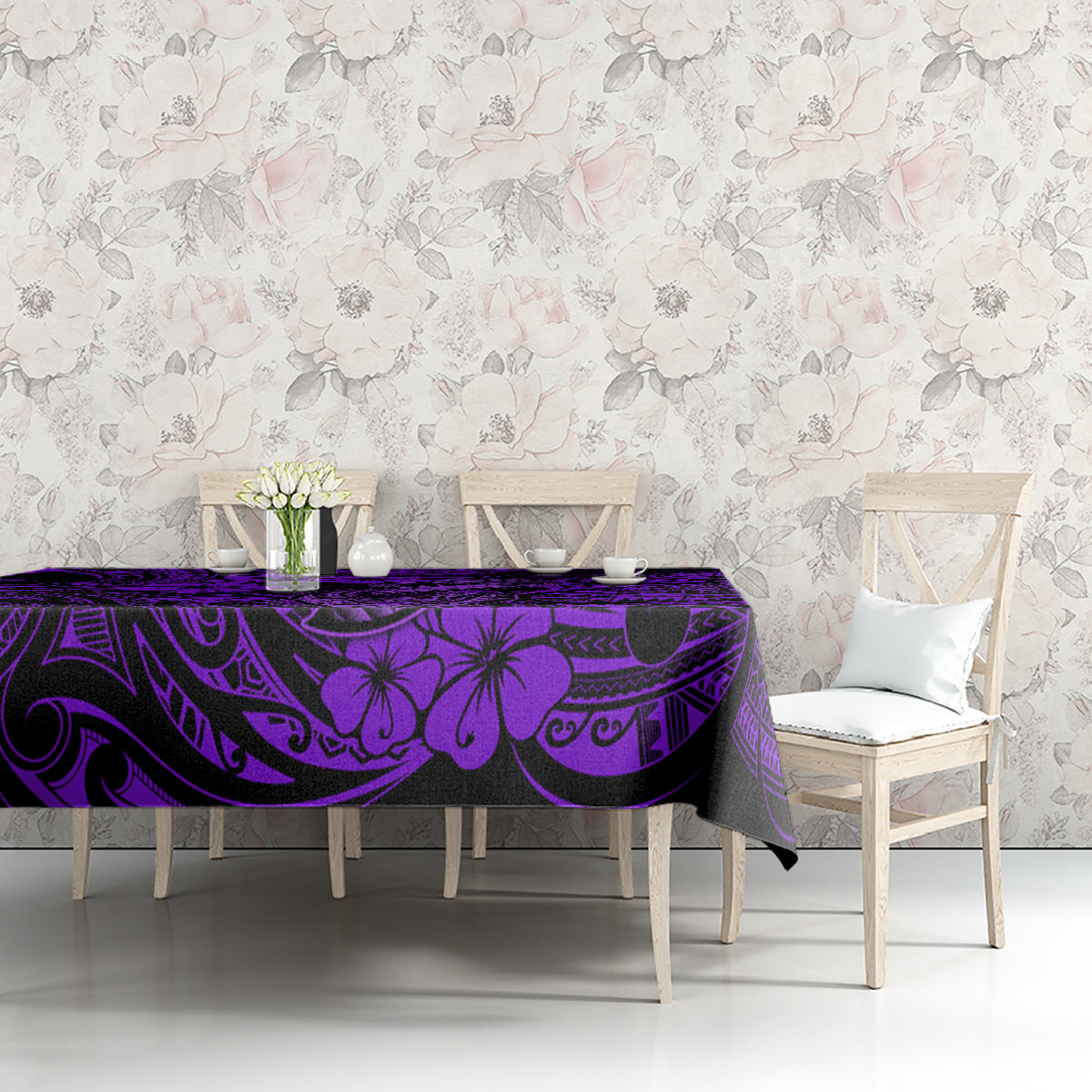 Hawaii Fish Hook Tablecloth Hibiscus Hawaii Tribal Tattoo Purple Version LT01 - Polynesian Pride