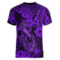 Hawaii Fish Hook Women V Neck T Shirt Hibiscus Hawaii Tribal Tattoo Purple Version LT01 - Polynesian Pride
