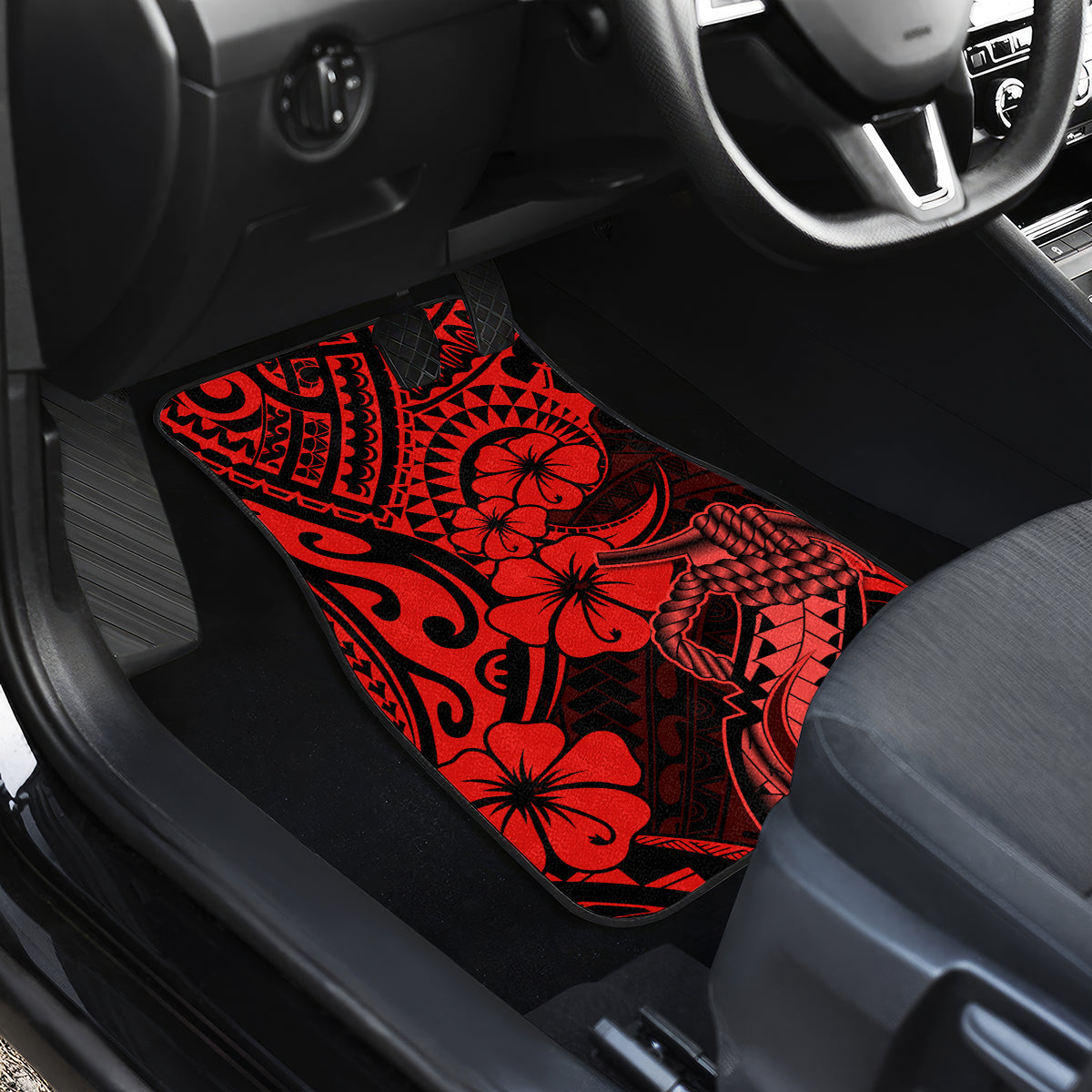 Hawaii Fish Hook Car Mats Hibiscus Hawaii Tribal Tattoo Red Version LT01 - Polynesian Pride