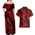 Hawaii Fish Hook Couples Matching Off Shoulder Maxi Dress and Hawaiian Shirt Hibiscus Hawaii Tribal Tattoo Red Version LT01 - Polynesian Pride