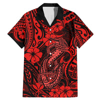 Hawaii Fish Hook Family Matching Mermaid Dress and Hawaiian Shirt Hibiscus Hawaii Tribal Tattoo Red Version LT01 Dad's Shirt - Short Sleeve Red - Polynesian Pride