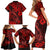 Hawaii Fish Hook Family Matching Short Sleeve Bodycon Dress and Hawaiian Shirt Hibiscus Hawaii Tribal Tattoo Red Version LT01 - Polynesian Pride