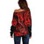 Hawaii Fish Hook Off Shoulder Sweater Hibiscus Hawaii Tribal Tattoo Red Version LT01 - Polynesian Pride