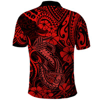 Hawaii Fish Hook Polo Shirt Hibiscus Hawaii Tribal Tattoo Red Version LT01 - Polynesian Pride