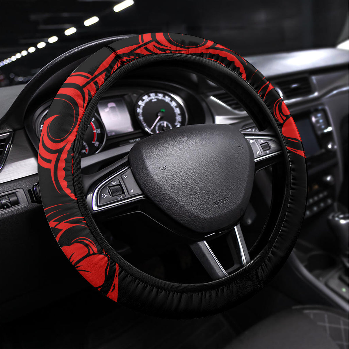 Hawaii Fish Hook Steering Wheel Cover Hibiscus Hawaii Tribal Tattoo Red Version