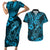 Hawaii Fish Hook Couples Matching Short Sleeve Bodycon Dress and Hawaiian Shirt Hibiscus Hawaii Tribal Tattoo Sky Blue Version LT01 Blue - Polynesian Pride