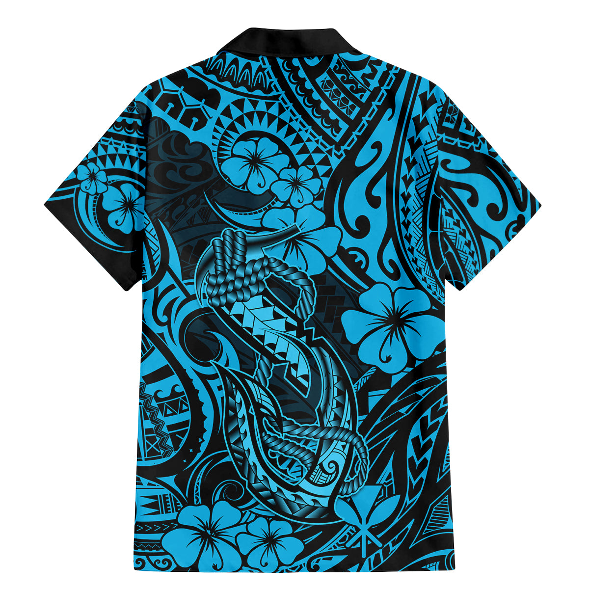 Hawaii Fish Hook Family Matching Mermaid Dress and Hawaiian Shirt Hibiscus Hawaii Tribal Tattoo Sky Blue Version LT01 - Polynesian Pride