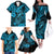 Hawaii Fish Hook Family Matching Off Shoulder Long Sleeve Dress and Hawaiian Shirt Hibiscus Hawaii Tribal Tattoo Sky Blue Version LT01 - Polynesian Pride