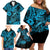 Hawaii Fish Hook Family Matching Off Shoulder Short Dress and Hawaiian Shirt Hibiscus Hawaii Tribal Tattoo Sky Blue Version LT01 - Polynesian Pride