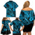 Hawaii Fish Hook Family Matching Off Shoulder Short Dress and Hawaiian Shirt Hibiscus Hawaii Tribal Tattoo Sky Blue Version LT01 - Polynesian Pride