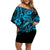 Hawaii Fish Hook Family Matching Off Shoulder Short Dress and Hawaiian Shirt Hibiscus Hawaii Tribal Tattoo Sky Blue Version LT01 Mom's Dress Blue - Polynesian Pride