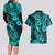 Hawaii Fish Hook Couples Matching Long Sleeve Bodycon Dress and Hawaiian Shirt Hibiscus Hawaii Tribal Tattoo Turquoise Version LT01 - Polynesian Pride