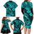 Hawaii Fish Hook Family Matching Long Sleeve Bodycon Dress and Hawaiian Shirt Hibiscus Hawaii Tribal Tattoo Turquoise Version LT01 - Polynesian Pride