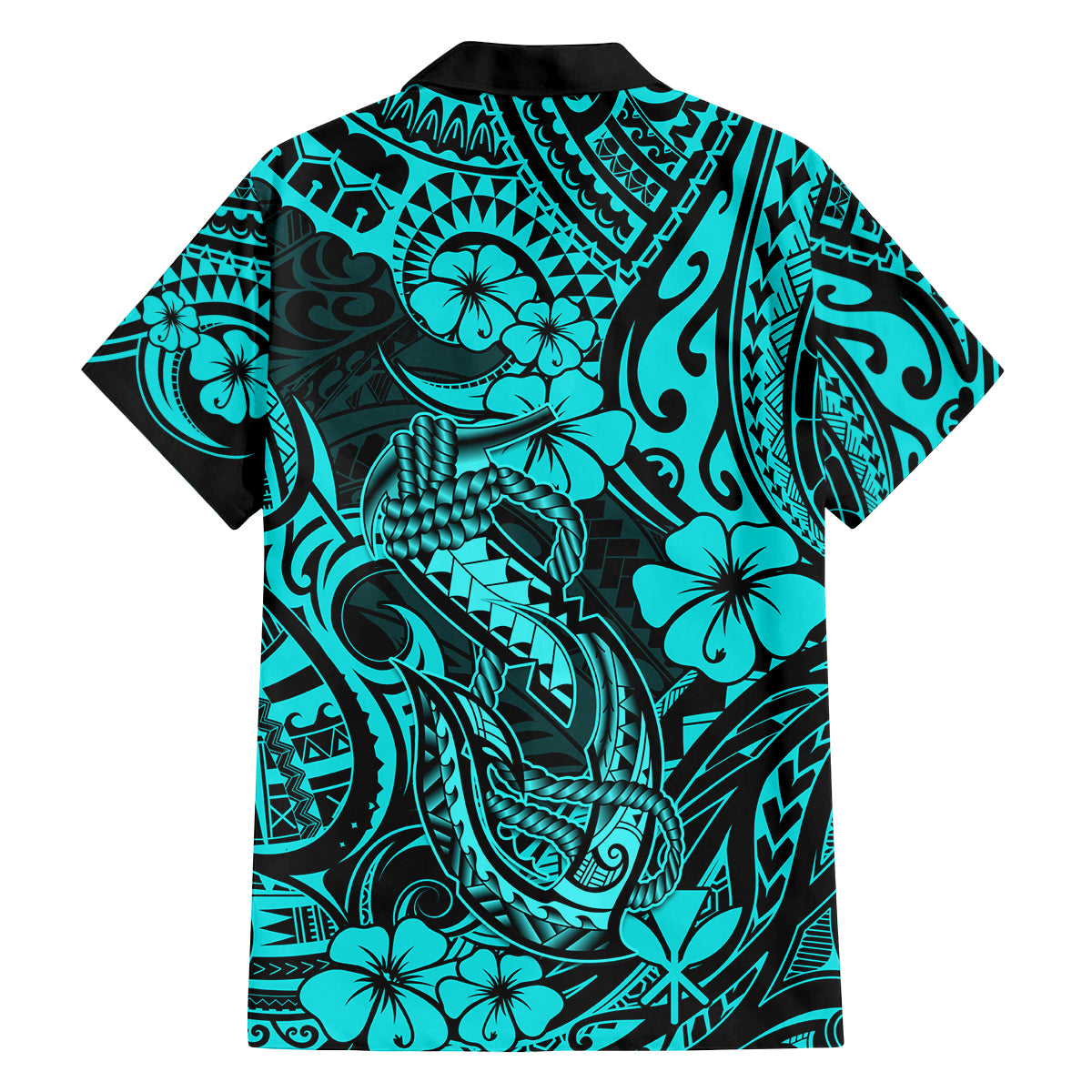 Hawaii Fish Hook Family Matching Off Shoulder Maxi Dress and Hawaiian Shirt Hibiscus Hawaii Tribal Tattoo Turquoise Version LT01 - Polynesian Pride