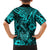 Hawaii Fish Hook Family Matching Off Shoulder Short Dress and Hawaiian Shirt Hibiscus Hawaii Tribal Tattoo Turquoise Version LT01 - Polynesian Pride