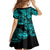 Hawaii Fish Hook Family Matching Off Shoulder Short Dress and Hawaiian Shirt Hibiscus Hawaii Tribal Tattoo Turquoise Version LT01 - Polynesian Pride