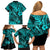 Hawaii Fish Hook Family Matching Off Shoulder Short Dress and Hawaiian Shirt Hibiscus Hawaii Tribal Tattoo Turquoise Version LT01 - Polynesian Pride