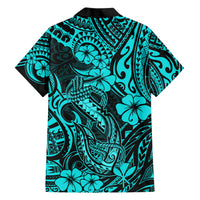 Hawaii Fish Hook Family Matching Short Sleeve Bodycon Dress and Hawaiian Shirt Hibiscus Hawaii Tribal Tattoo Turquoise Version LT01 - Polynesian Pride