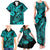 Hawaii Fish Hook Family Matching Tank Maxi Dress and Hawaiian Shirt Hibiscus Hawaii Tribal Tattoo Turquoise Version LT01 - Polynesian Pride