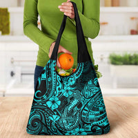 Hawaii Fish Hook Grocery Bag Hibiscus Hawaii Tribal Tattoo Turquoise Version LT01 - Polynesian Pride