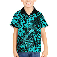 Hawaii Fish Hook Hawaiian Shirt Hibiscus Hawaii Tribal Tattoo Turquoise Version LT01 - Polynesian Pride