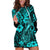 Hawaii Fish Hook Hoodie Dress Hibiscus Hawaii Tribal Tattoo Turquoise Version LT01 Turquoise - Polynesian Pride