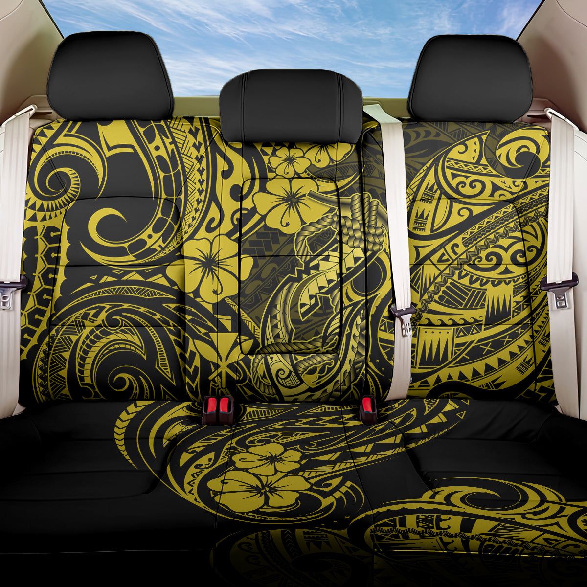 Hawaii Fish Hook Back Car Seat Cover Hibiscus Hawaii Tribal Tattoo Yellow Version