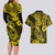 Hawaii Fish Hook Couples Matching Long Sleeve Bodycon Dress and Hawaiian Shirt Hibiscus Hawaii Tribal Tattoo Yellow Version LT01 - Polynesian Pride