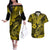 Hawaii Fish Hook Couples Matching Off The Shoulder Long Sleeve Dress and Hawaiian Shirt Hibiscus Hawaii Tribal Tattoo Yellow Version LT01 Yellow - Polynesian Pride