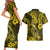 Hawaii Fish Hook Couples Matching Short Sleeve Bodycon Dress and Hawaiian Shirt Hibiscus Hawaii Tribal Tattoo Yellow Version LT01 - Polynesian Pride