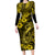 Hawaii Fish Hook Family Matching Long Sleeve Bodycon Dress and Hawaiian Shirt Hibiscus Hawaii Tribal Tattoo Yellow Version LT01 Mom's Dress Yellow - Polynesian Pride