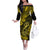 Hawaii Fish Hook Family Matching Off Shoulder Long Sleeve Dress and Hawaiian Shirt Hibiscus Hawaii Tribal Tattoo Yellow Version LT01 Mom's Dress Yellow - Polynesian Pride