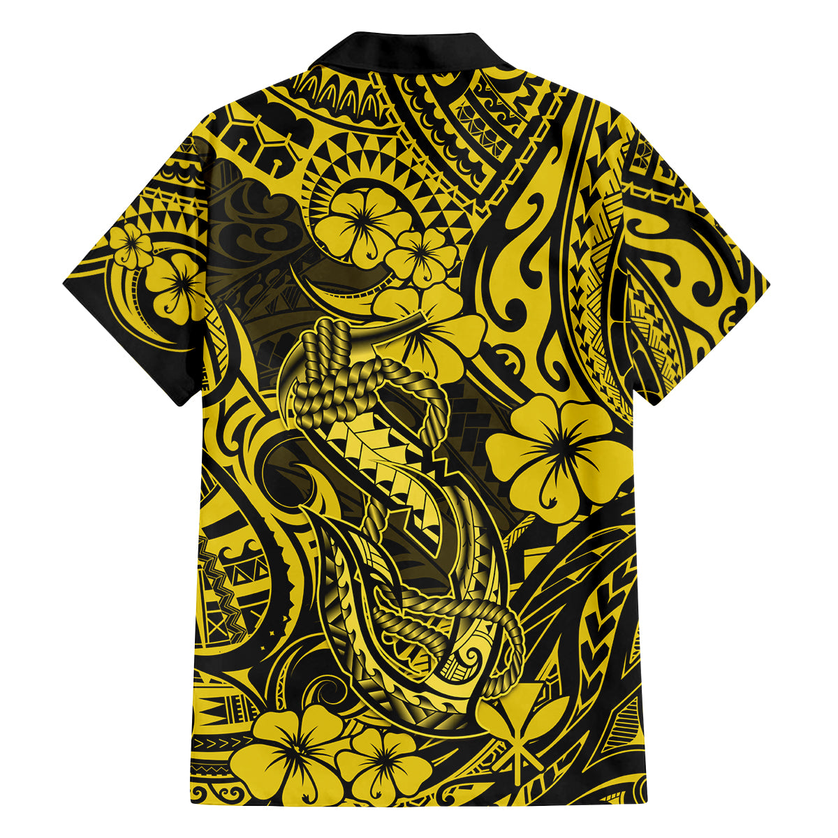Hawaii Fish Hook Family Matching Off Shoulder Maxi Dress and Hawaiian Shirt Hibiscus Hawaii Tribal Tattoo Yellow Version LT01 - Polynesian Pride